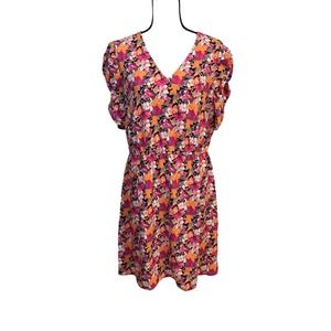 LOFT Floral Midi Dress - Pink, Orange, Black
